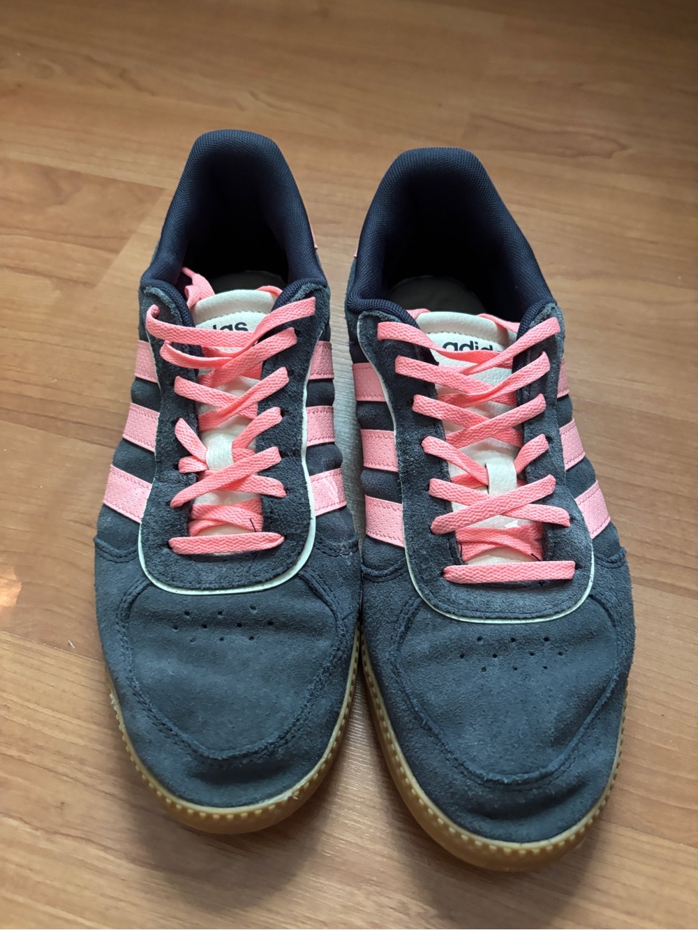 adidas Women's Navy Suede Sneakers with Pink Stripes